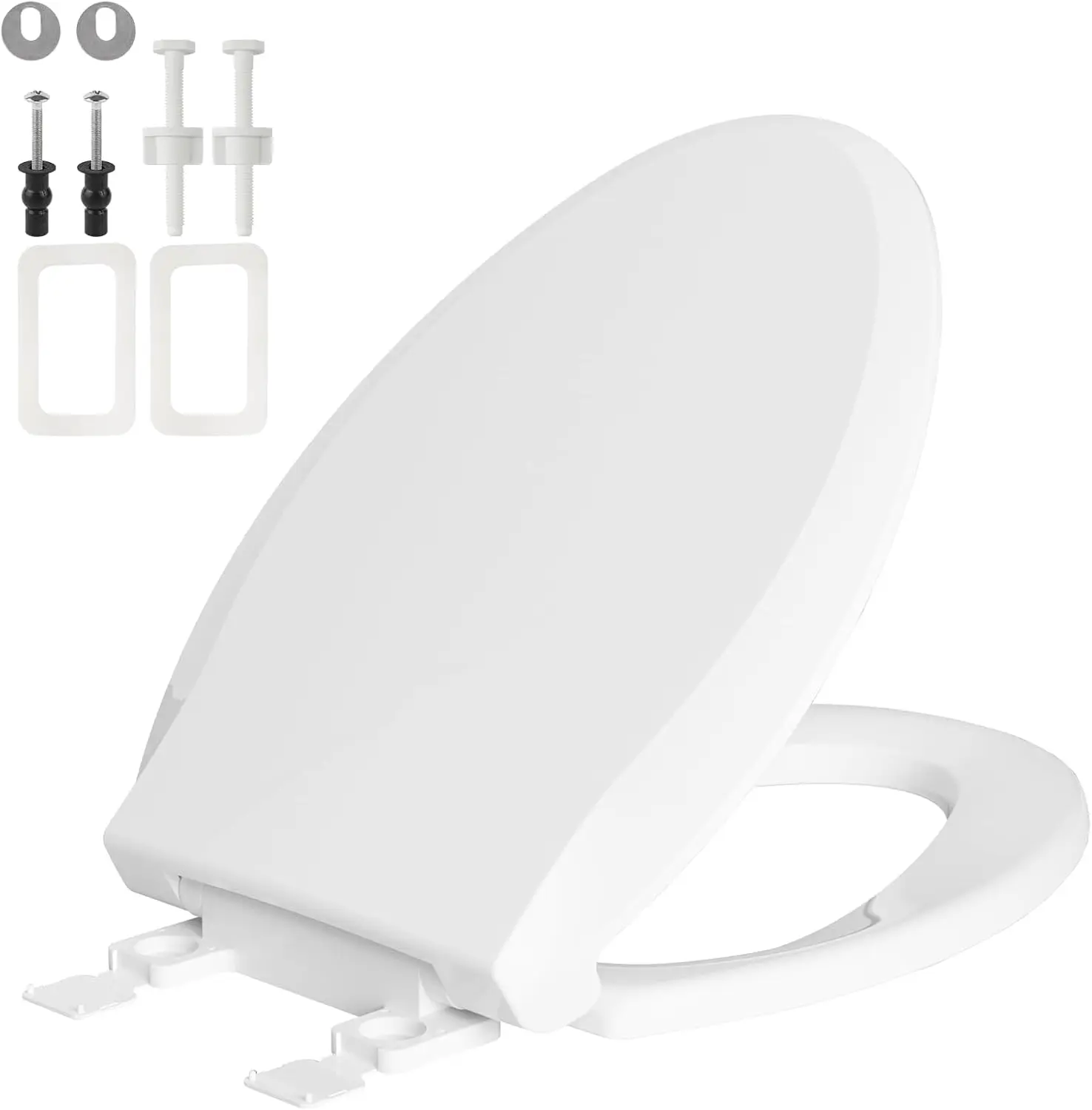 

Toilet Seat Elongated with Slow Close Hinges Compatible with TOTO/Kohler/Gerber/American Standard, Universal Oval Fit, Four Bump