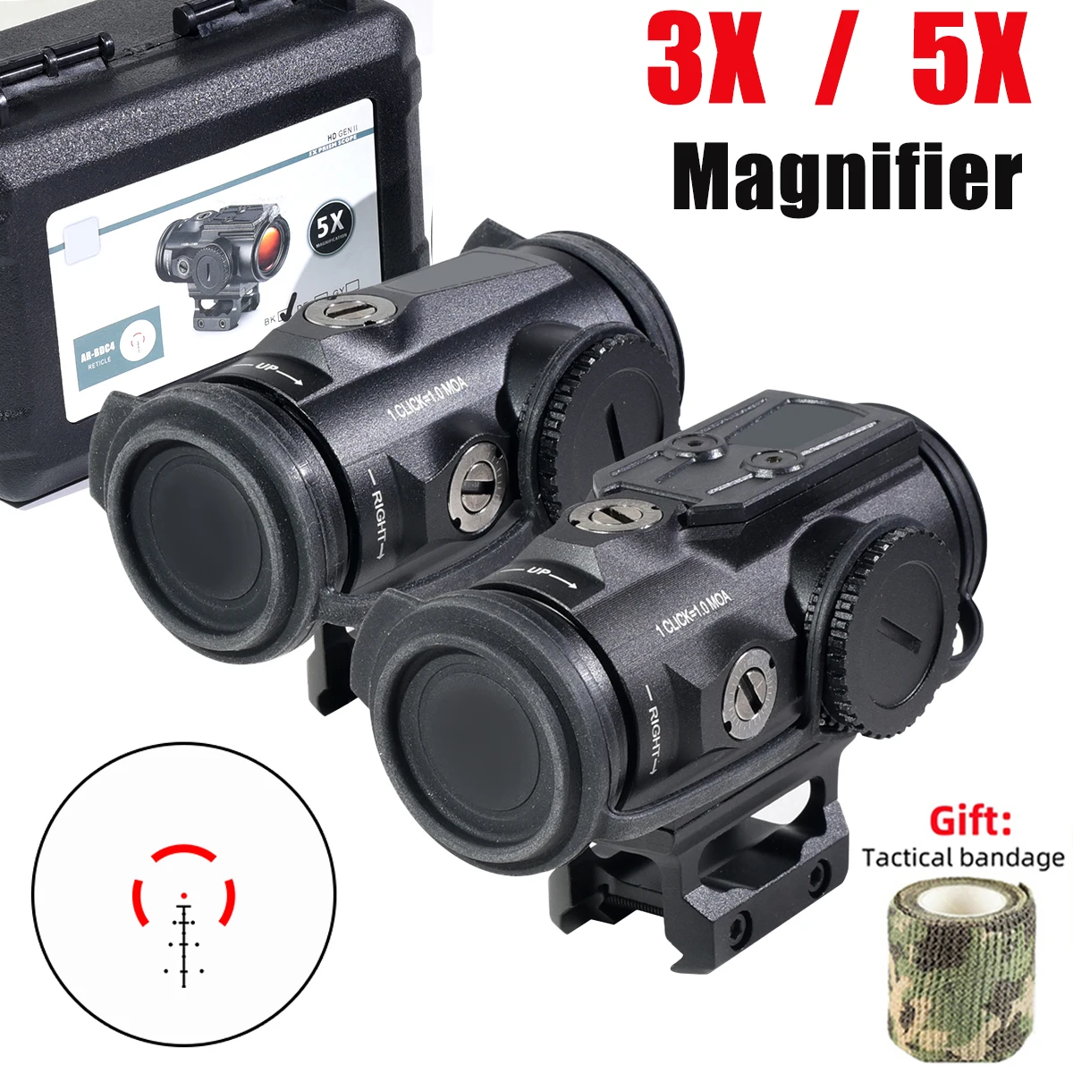 

3X 5X Red Dot Reflex Magnifier Sight Tactical Optical Rifle Scope Collimator Adjustable High-definition Positioning Mirror