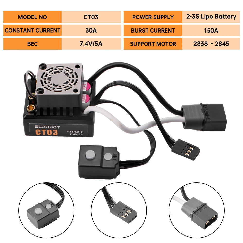EPINON 30A ESC 2-3S Sensorless Brushless Speed Controller for Traxxas E-REVO Losi JRX2 H16BM H16DR Redcat Volcano 16 Arrma Typhon Grom Mojave Grom 1/14 1/16 1/18 RC Car