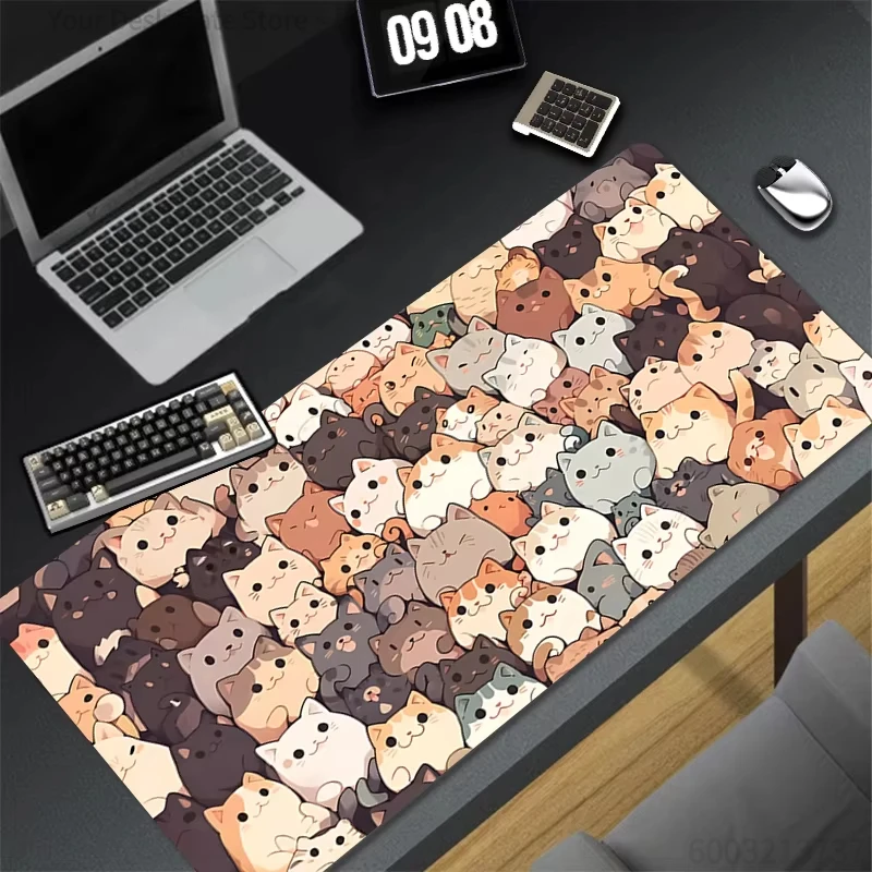 Galaxy Space Cat Desk Pad, Large Astronaut Cat Mouse Mat, Waterproof Keyboard Pad for Gamer Office Decor