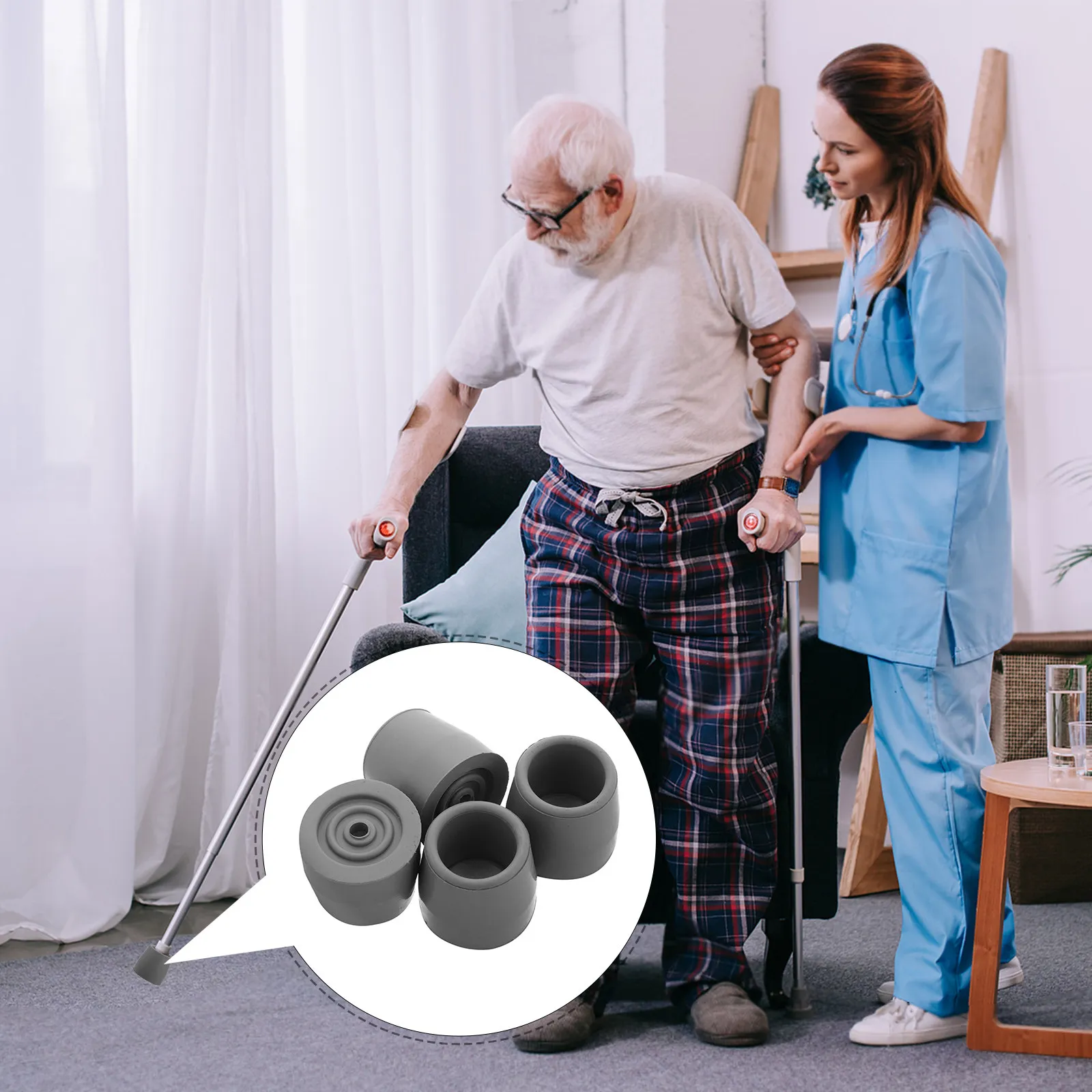 4Pcs Anti Slip Walker Tips Replacement Rubber Glide Tips for Walkers Canes Crutches Standard Legs Stability Support Elderly