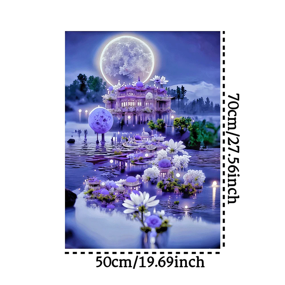 

1000 шт. Пазл Moonlit Waterfront Palace — сцена замка ночного времени с фонарями, цветочными берцами и полнолуние, Chall минимальный герой