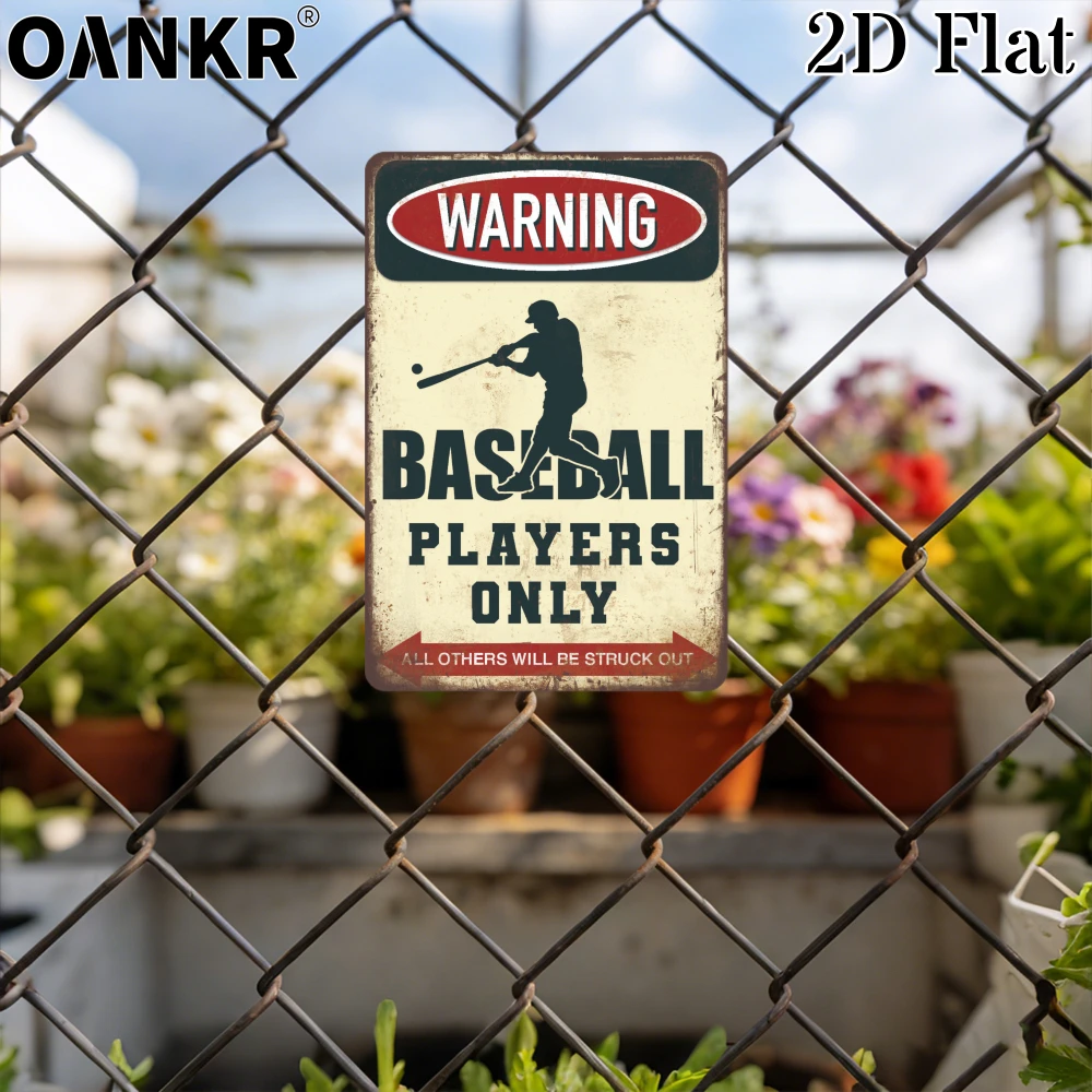 Vintage Art Metal Tin Sign, Warning Baseball Players Only Poster Metal Signs for Garage Farm Bar Garden Home Wall Decor Plaque
