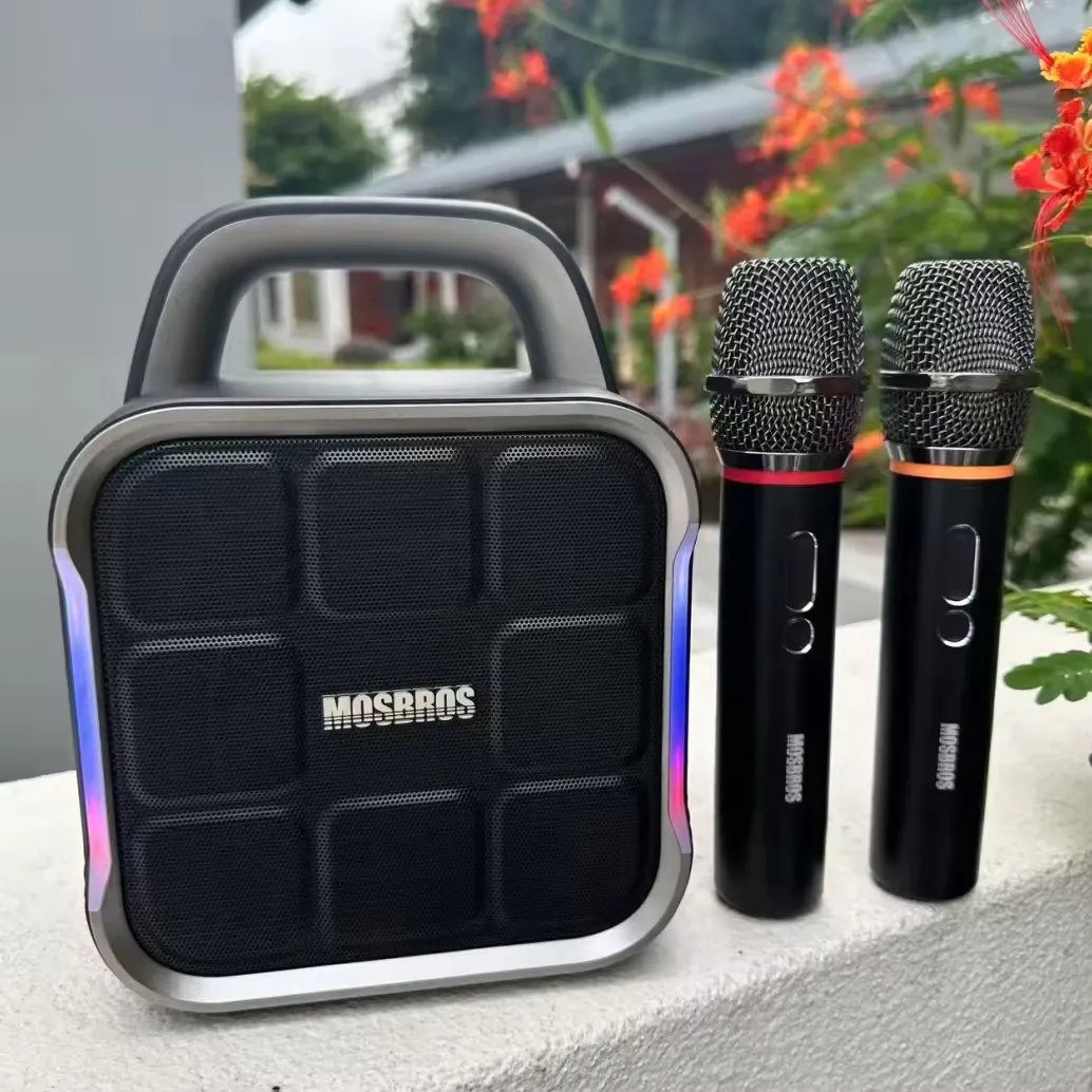 

Portable Bluetooth Speakers 50W Powerful Bass With 2 Wireless Mics RGB LED Lights Karaoke System For Home Party Outdoor Camping