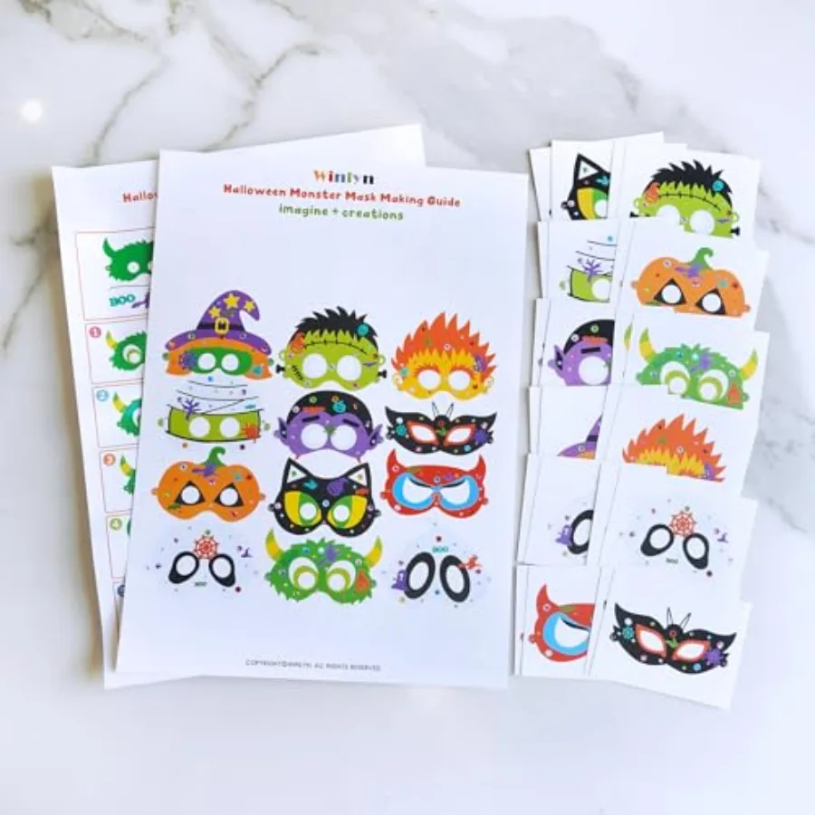مجموعة وينلين 24 من أقنعة الهالوين مجموعات حرفية لأنشطة الفصول الدراسية والحفلات أقنعة وجه إسفنجية ذاتية الصنع مع شبح مونستر مام #3
