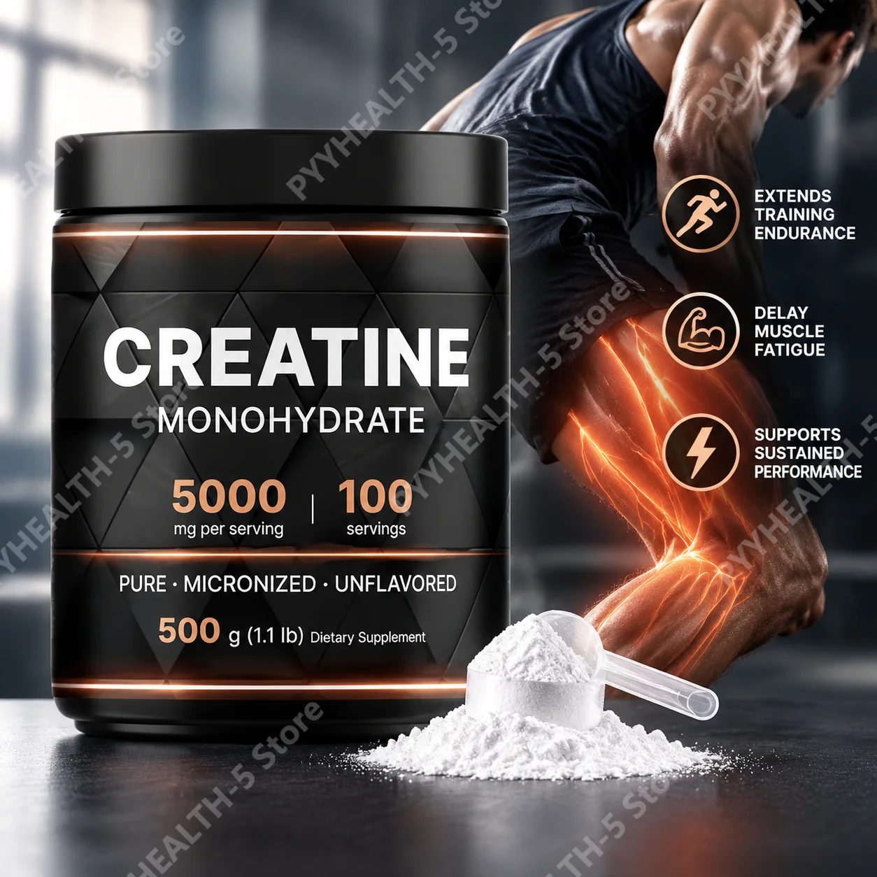 Micronized Creatine Monohydrate Powder Extends Training Endurance Delay Muscle Fatigue Unflavored Creatine Powder, 500g (1.1lb)