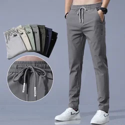 Hot Men's Casual Pants Chinos Elastic Cotton Seluar Long Trousers Khaki Black Pants for Men