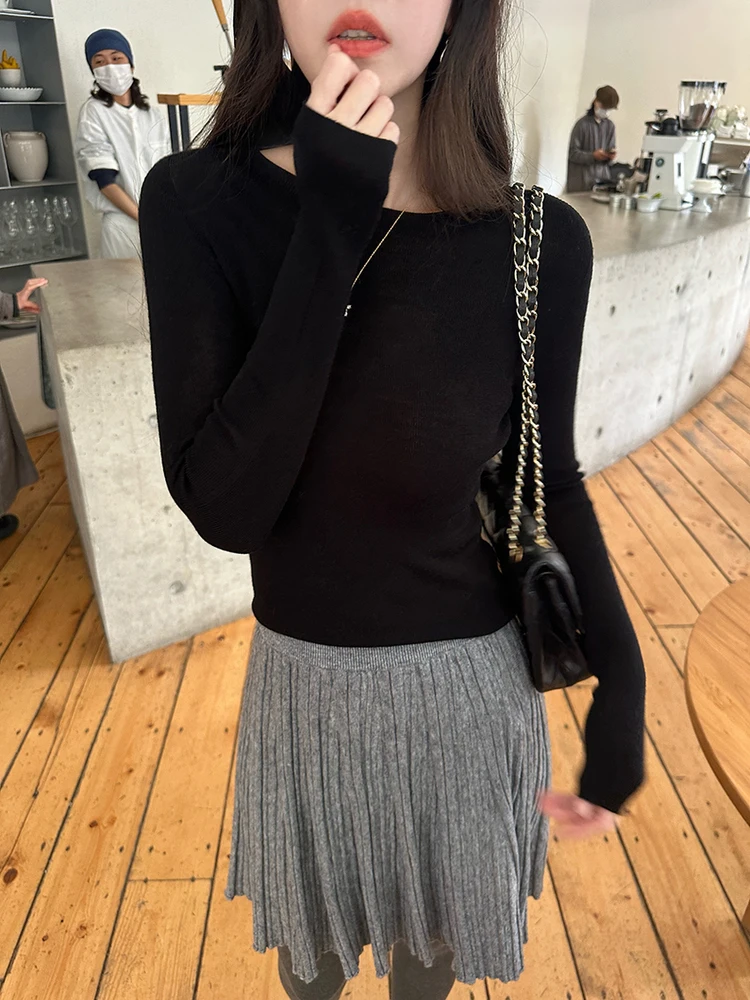 

Женский облегающий вязаный шерстяной топ GLab с длинным рукавом и круглым вырезом, мягкая шерстяная внутренняя одежда для осени и зимы