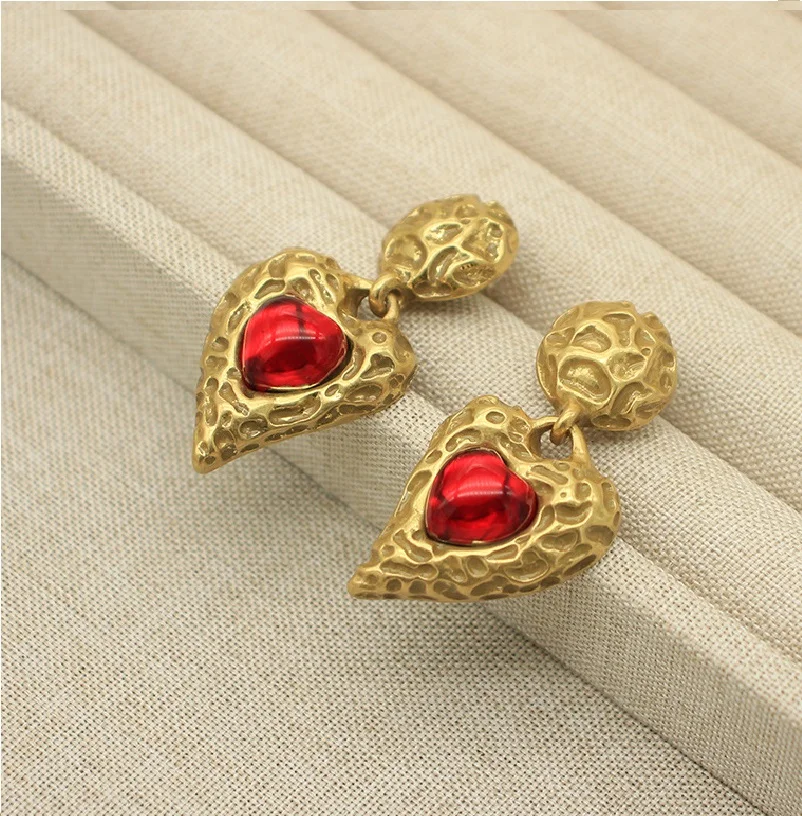 

Vintage Red Heart Stud Earrings,925 Sterling Silver,Mid-Century Inspired Unique Design, Premium Minimalist Gift for Women