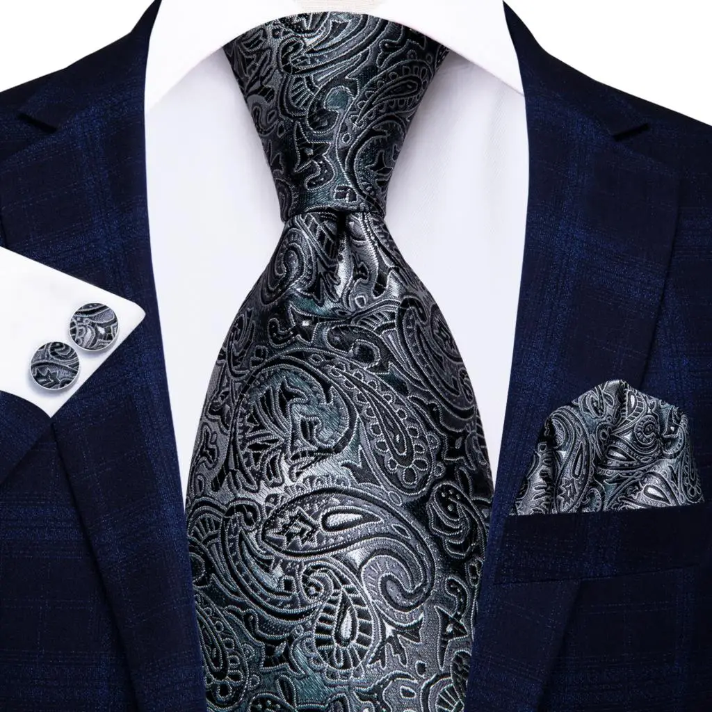 Corbata de seda de Cachemira a rayas grises para hombres, mancuernas a mano, regalo para hombres, diseño de moda, fiesta de negocios, envío directo, Hi-Tie