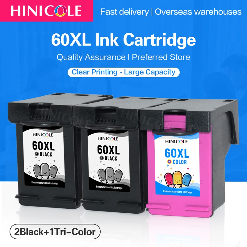 Hinicole 3PK Compatibel Voor Hp 60 60XL Inkt Cartridge Voor Hp Deskjet F4230 F4250 F4273 F4274 Photosmart C4640 C4650 C4680 printer