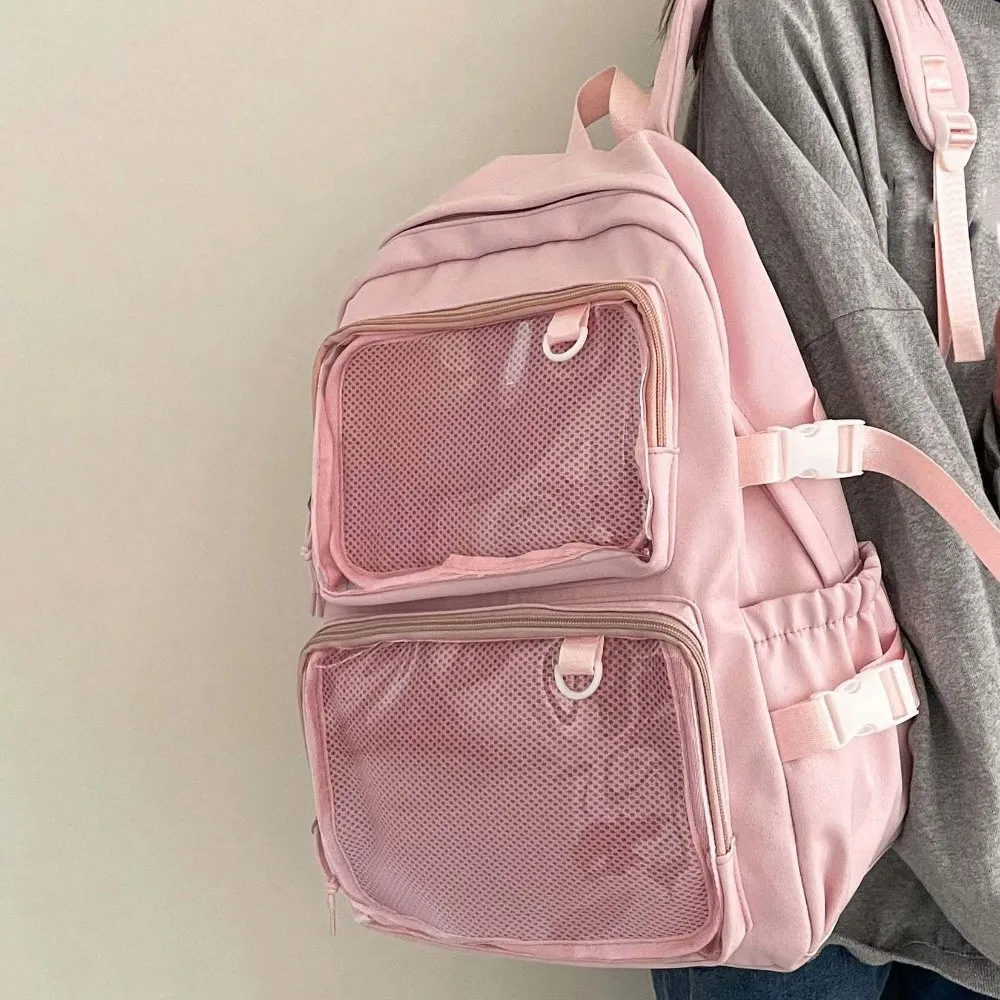 Solid Color Nylon Ita Backpack Dustproof Transparent Students School Bag Durable Scratch Prevention Large Capacity Daypack