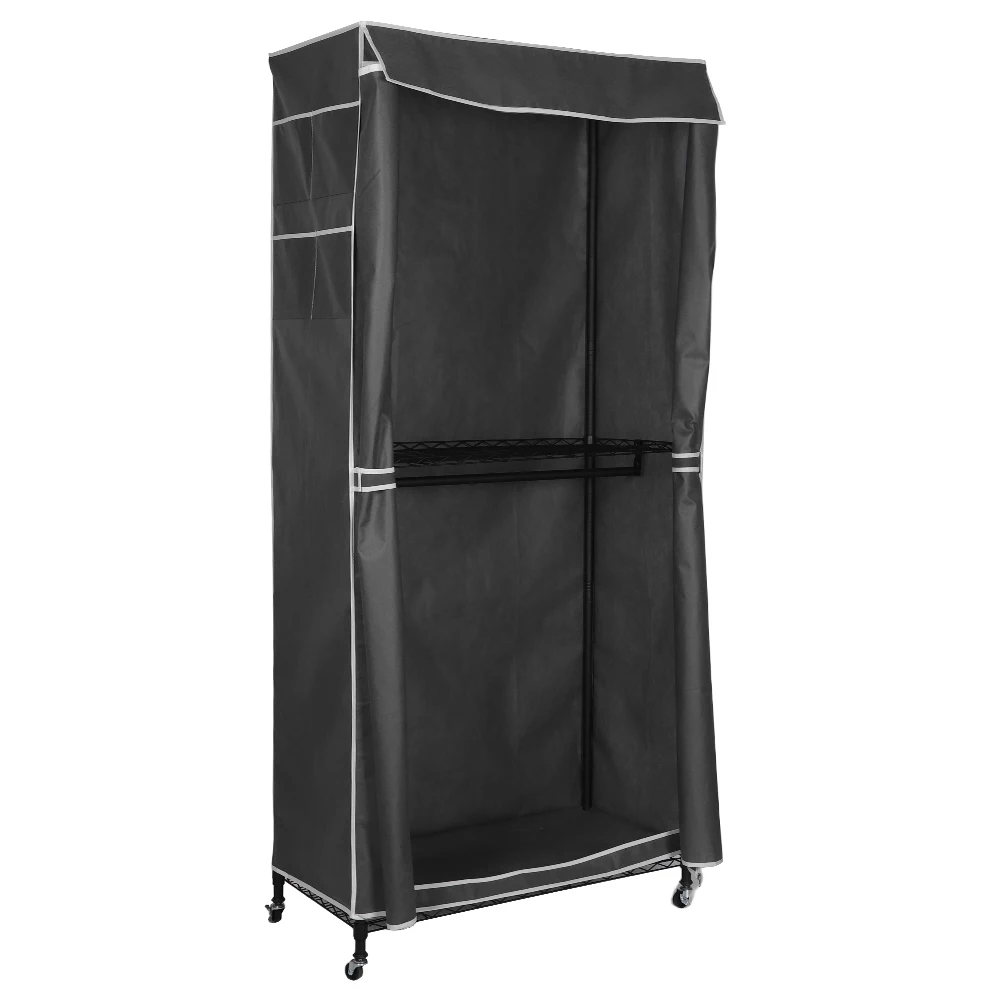 

Hanging Rod Clothes Rack with Wheels Multifunctional Heavy Duty Garment Rack with Cover for Hanging Clothes