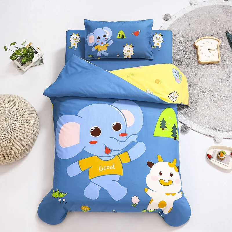 3Pcs Cartoon Cotton Crib Bed Linen Kit Baby Princess Bedding Set Includes Pillowcase Bed Sheet Duvet Cover Without Filler