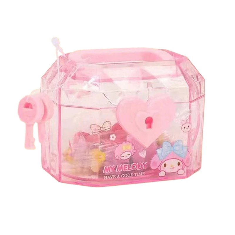 Sanrio Creative Key Switch Storage Box Girl Cartoon Hello Kitty My Melody Kuromi Cinnamoroll Transparent Dustproof Jewelry Box