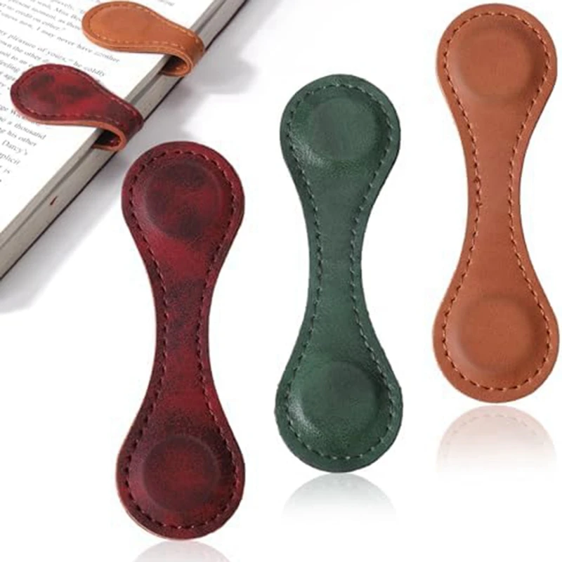 Magnetic Bookmarks, Faux Leather Bookmark Vintage Book Mark Double-Sided Magnetic Page Markers Leather Page Clip Buckles