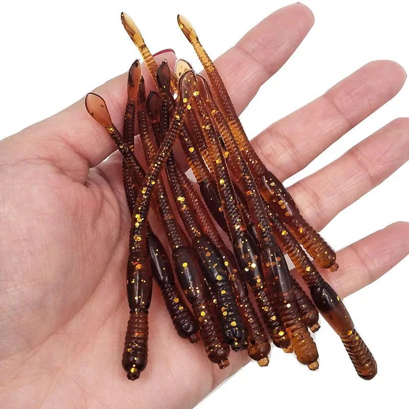 12pcs/lot 8cm 1.1g Simulation Earthworm Fishing Softbait Artificial Jig Head Bait Worms Lifelike Fishing Lure Tackle Accessories