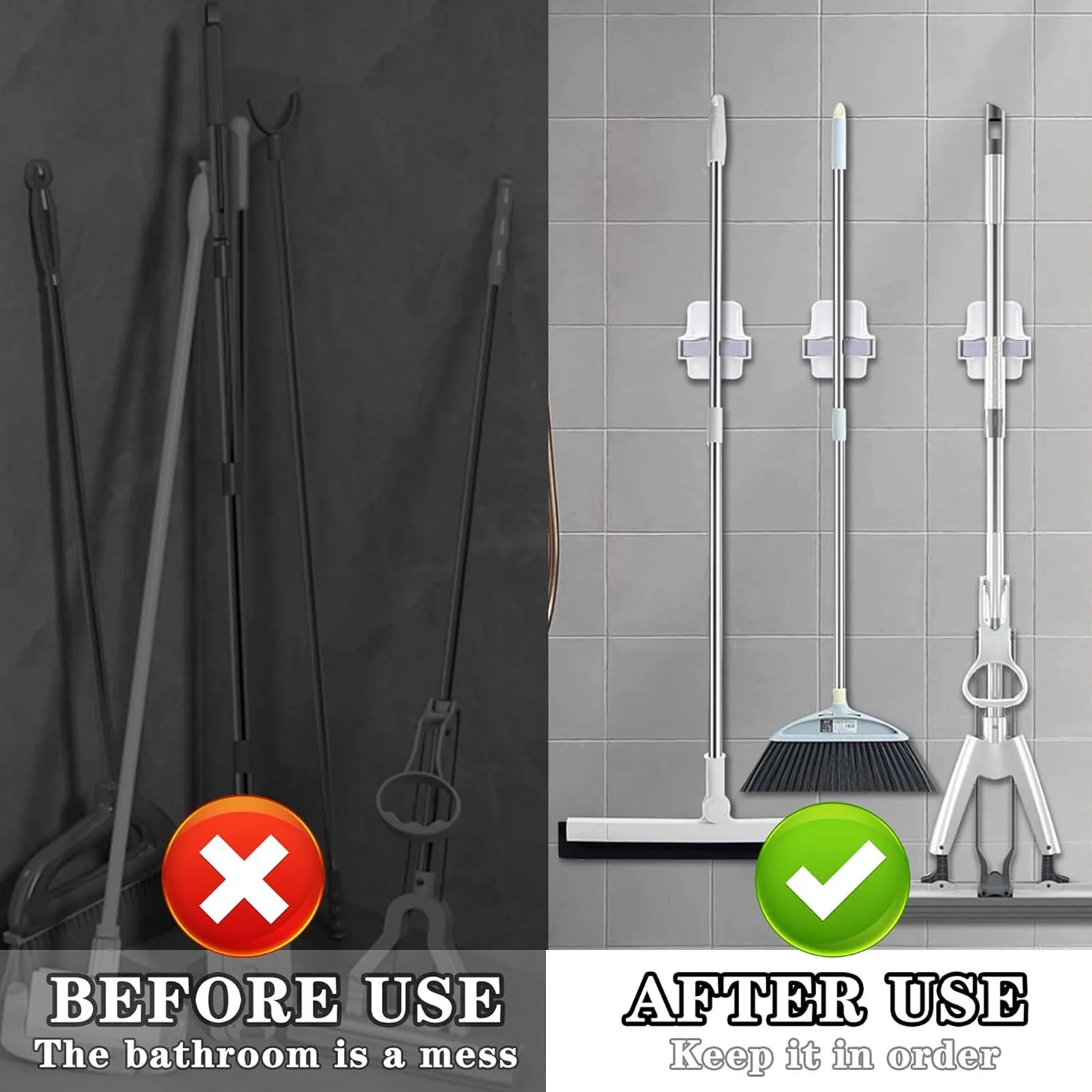 Mop Holder Self-adhesive Broom Stand Wall Mounted Mop Support Sweeping Brush Hook Storage Organizer Bathroom Kitchen Accessories
