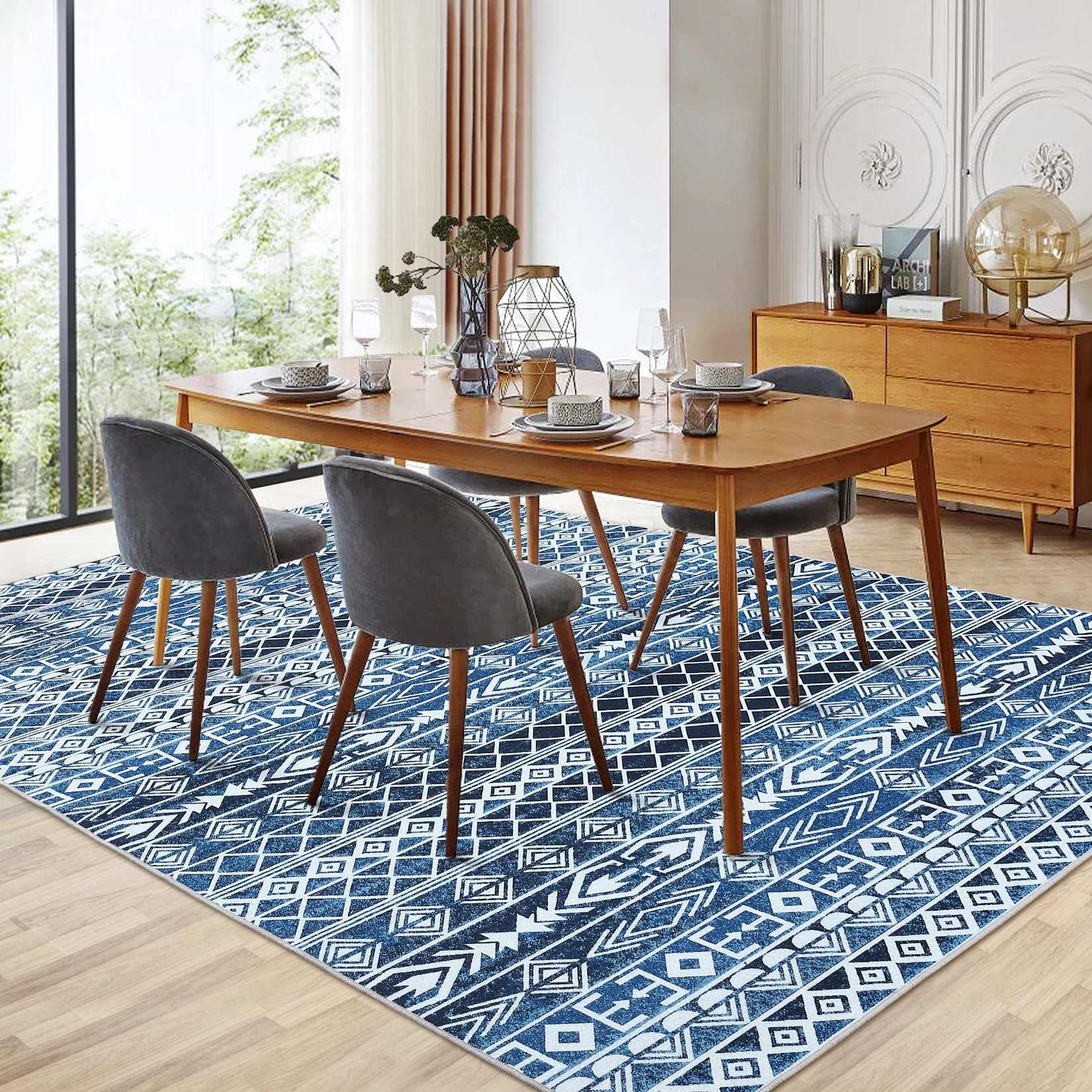 9x12 ft Moroccan Geometric Area Rug,Easy-Cleaning,Non-Shedding,Stain Resistant,Non-Slip,Foldable Indoor Mat for Living Room