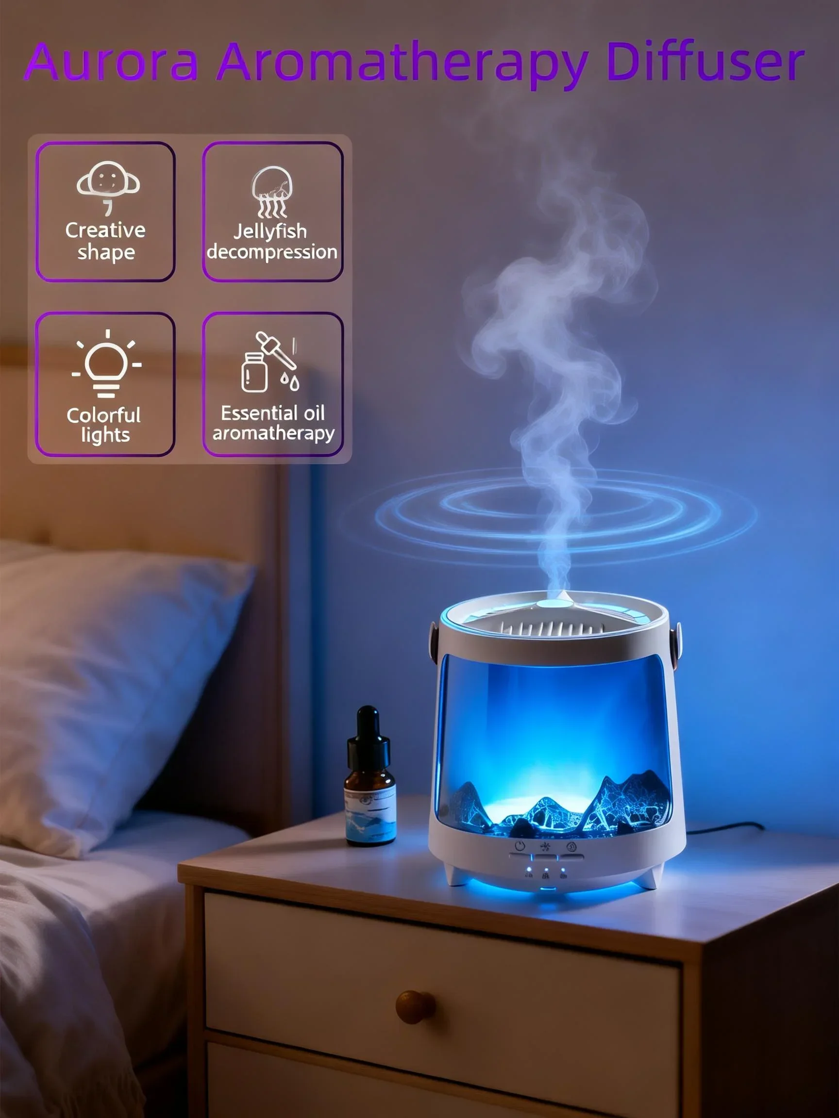FirmHome StoreHumidifier Essential Oil Diffuser Flame Aroma Diffuser Ultrasonic Cool Mist Maker Fogger LED Night Light