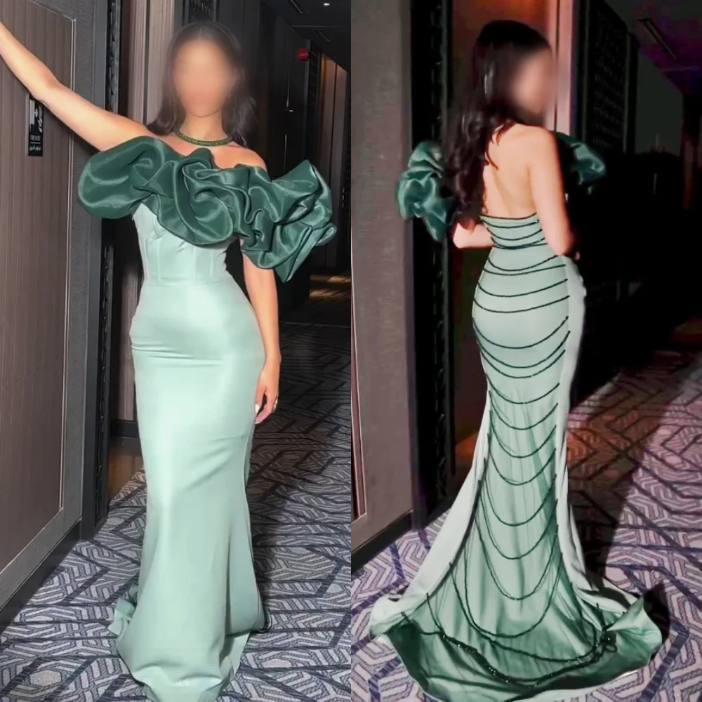 

Customized Charmeuse Beading Pleat One-shoulder Trumpet Homecoming Party Gown Bespoke Occasion Evening Dress Glitter