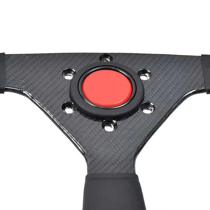 350mm Real carbon fiber Steering Wheel Flat Microfiber Leather Drift Simulation Sports Steering Wheel With 6 Holes Horn Button
