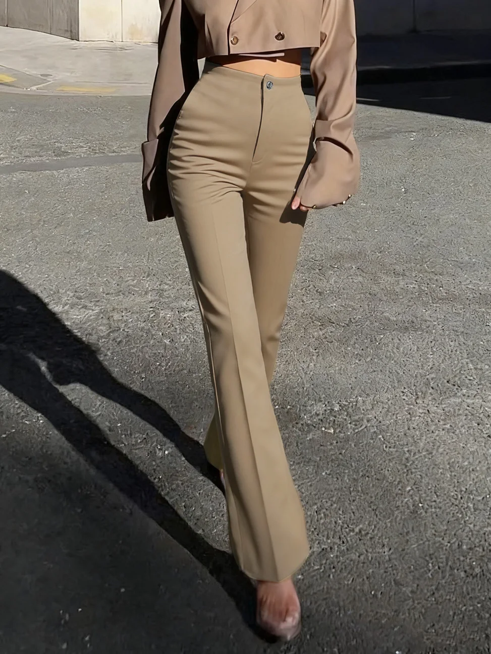 Ladies' autumn solid color casual elegant commuting high waisted straight leg pants suitable for daily outings office commuting - view 3
