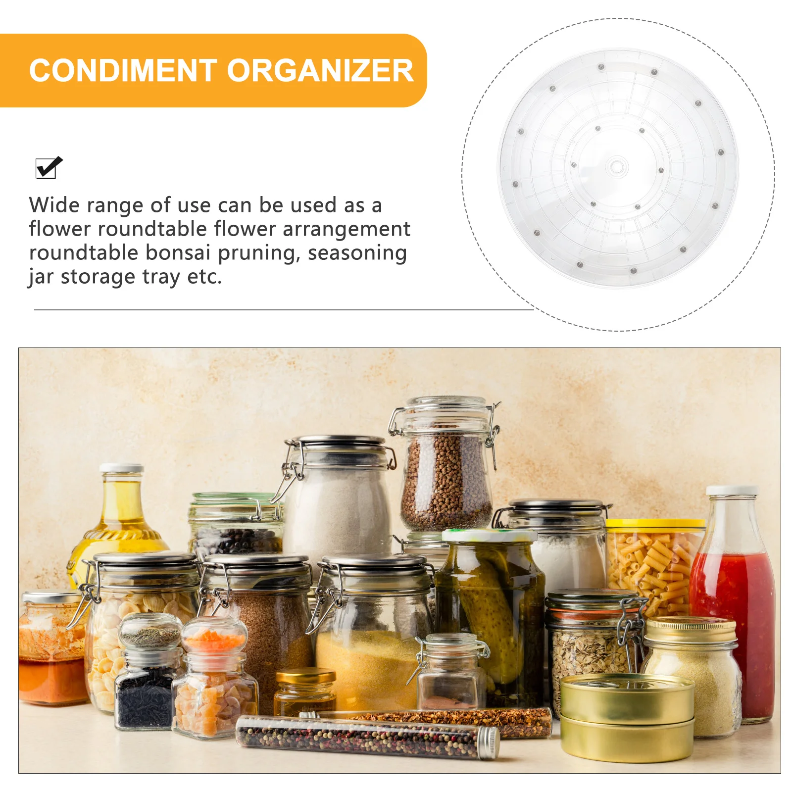 قرص دوار من الأكريليك الشفاف يدور 360 درجة، طحن ناعم، سطح أملس، تصميم مضاد للانزلاق لمنظم تخزين المطبخ #1