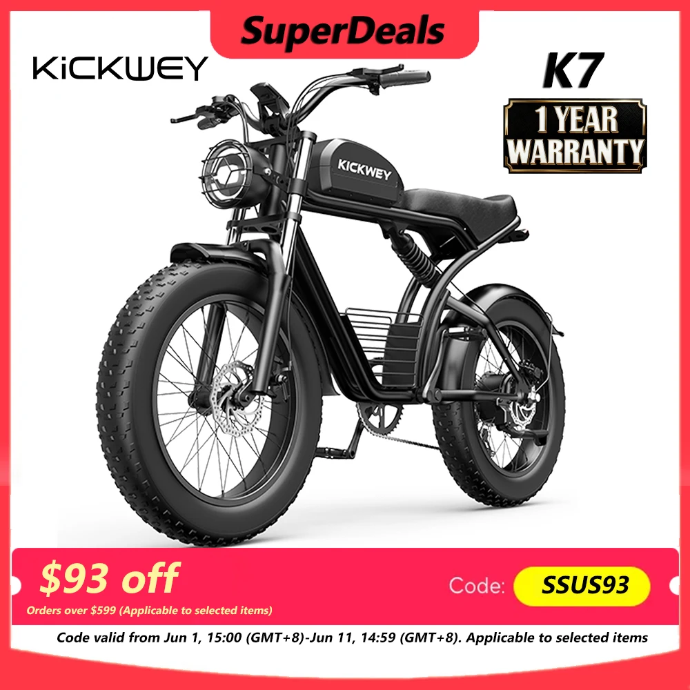 Kickwey K7 Adult Off-Road Ebike 1500W 7-Speed Electric Mountain Bicycle 48V 23Ah 20"X4" Fat Tire Electric Dirt Bike