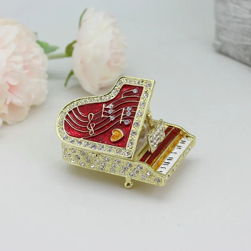 SHINNYGIFTS Valentine's Day Gift Love Piano Decorative Box Pewter Enamel Trinket Boxes