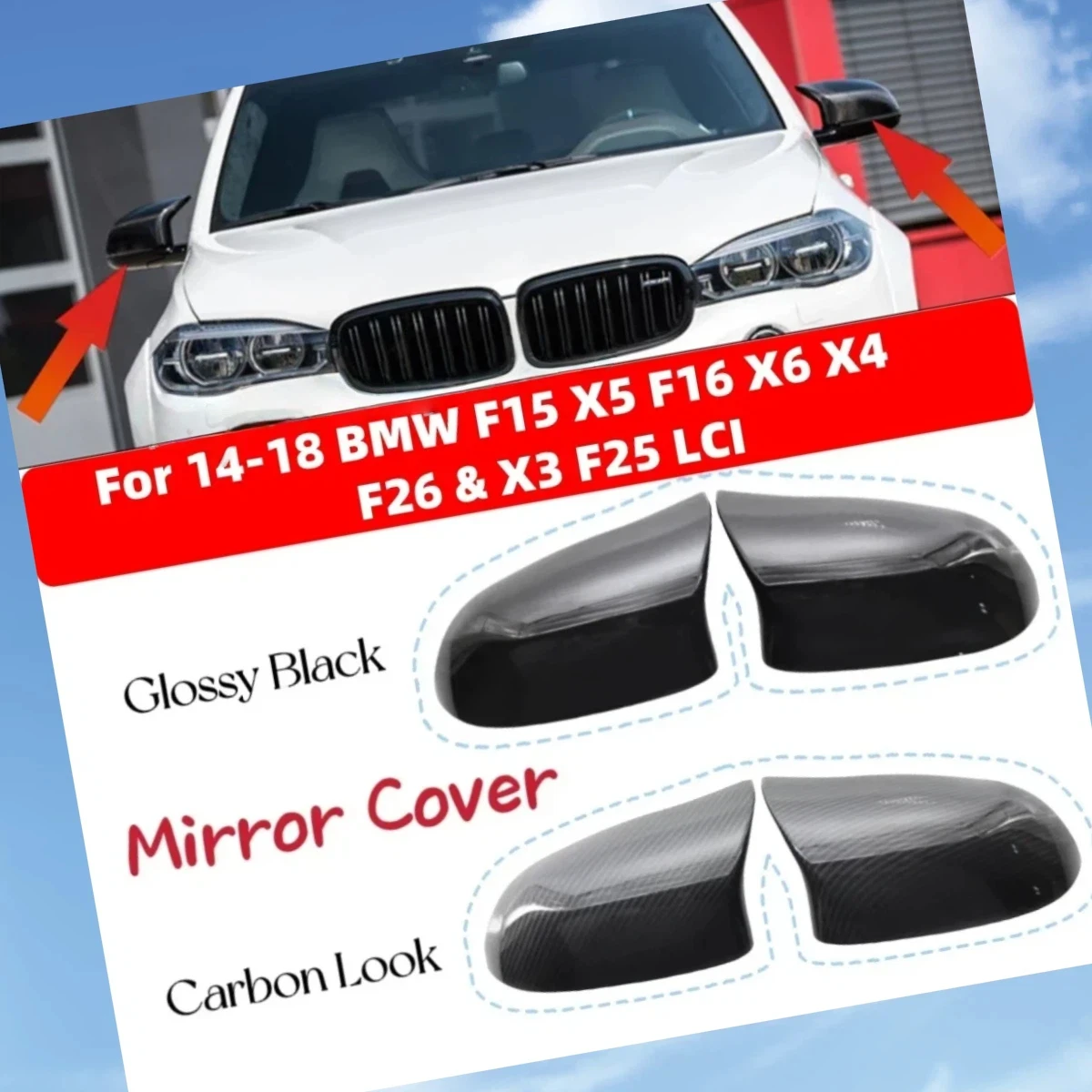 

Для BMW X5 F15 X6 F16 2014-2018: Пара накладок на зеркала заднего вида, крышки боковых зеркал, замена крышек зеркал 51167365113
