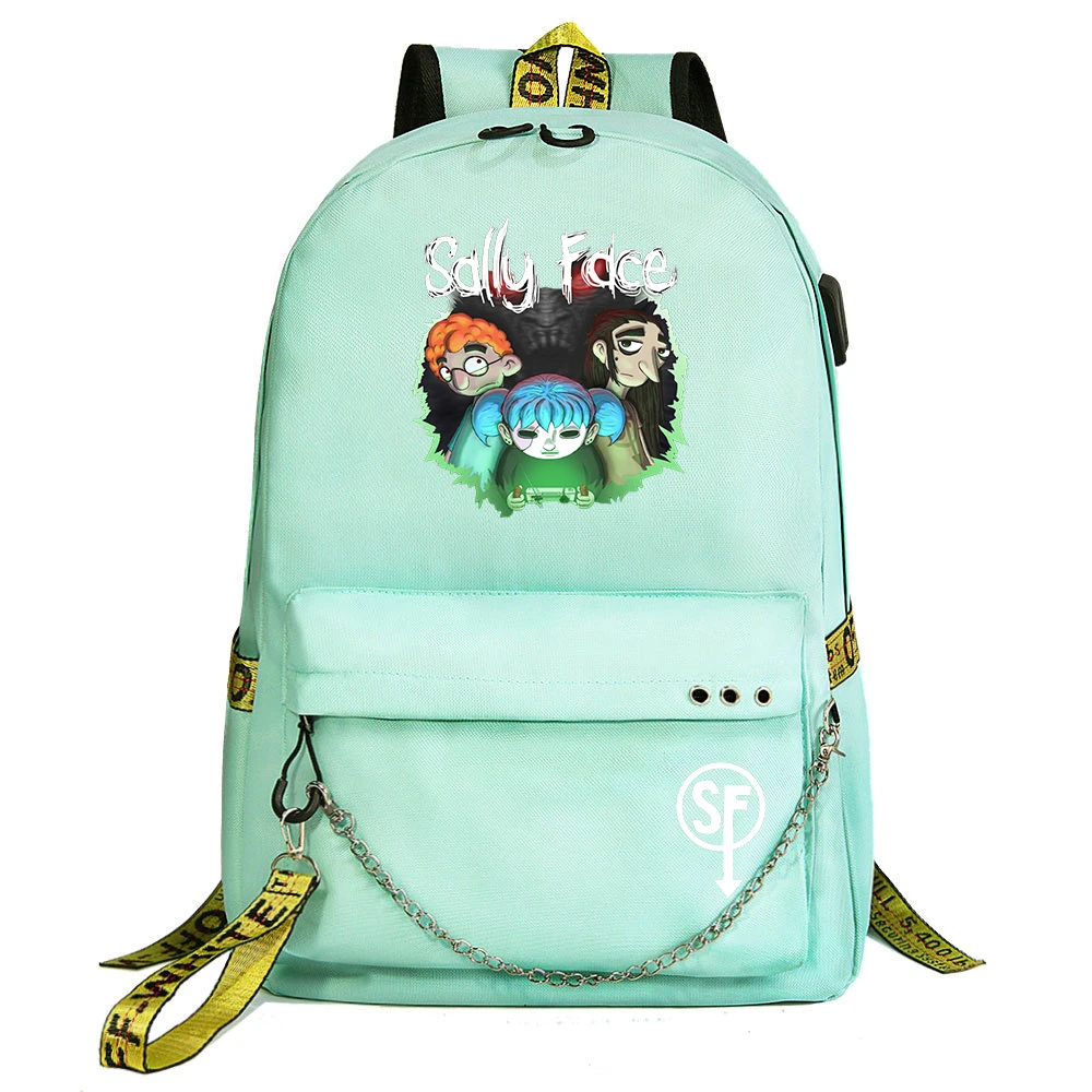 

MINISO Game Sally Face Backpack Students School Bag Women Men Causal Travel Laptop Backpack with Charging USB Teenager