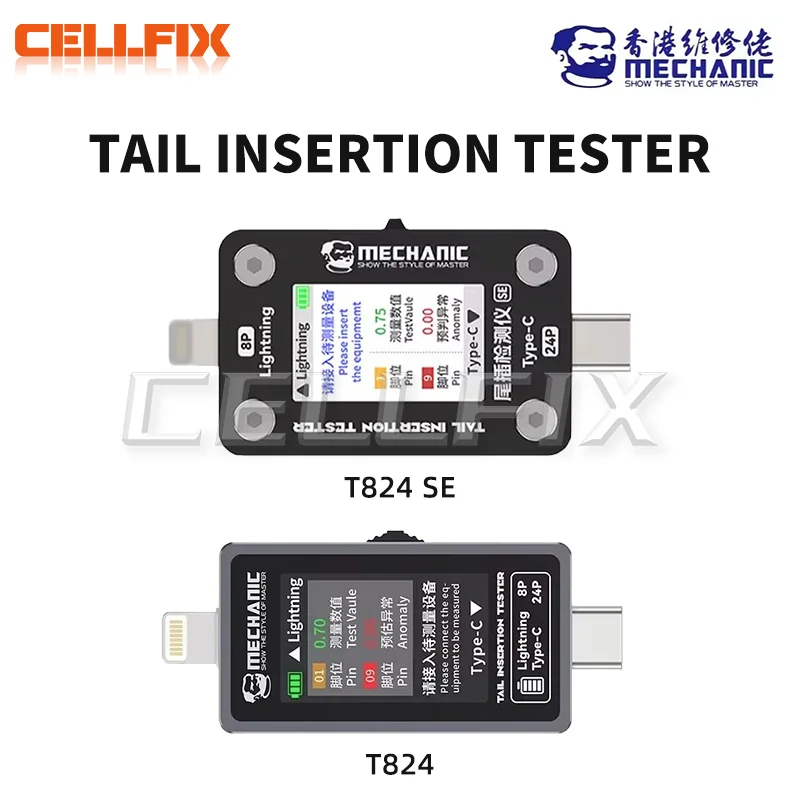 MECHANIC T-824 T824 SE Tail Insertion Tester Tail Insertion Detector Type-C Lightning Interface for Mobile Phone Repair sets