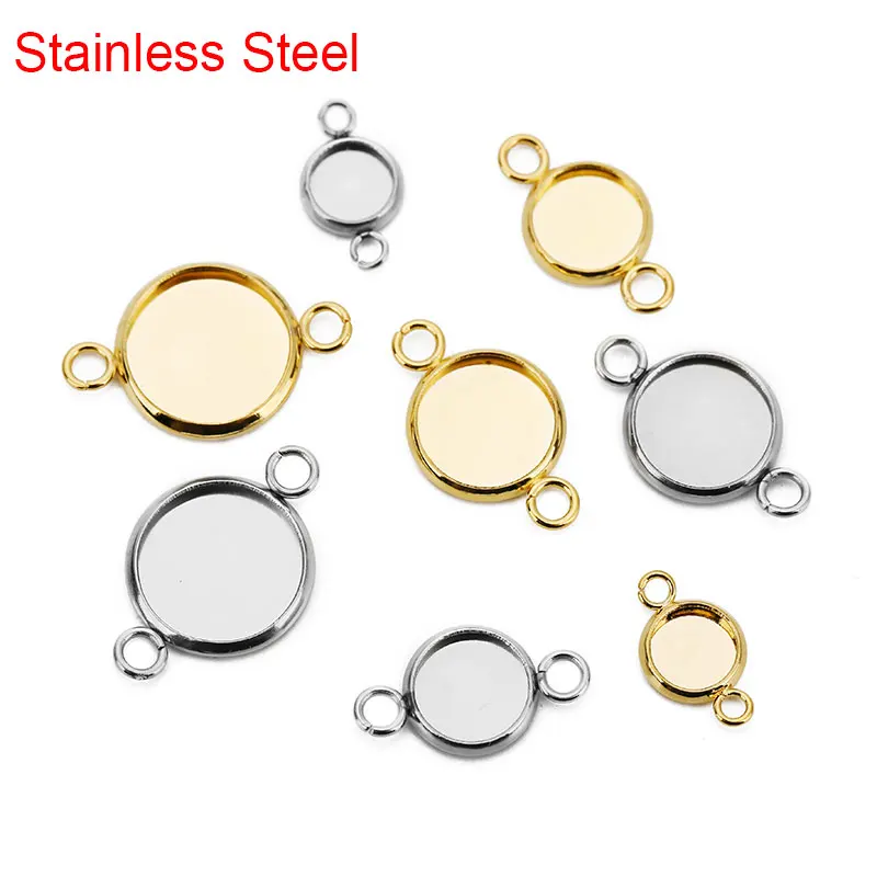 20pcs Stainless Steel Cabochon Cameo Base Settings 6 8 10 12 14 16mm Necklace Bracelets Pendants Tray For Diy Jewelry Making