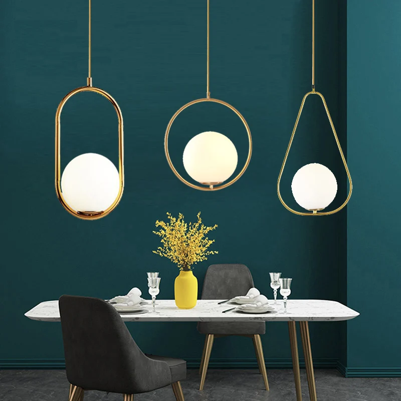 Nordic Pendant Hanging Teto Lights, Lâmpadas de bola de vidro minimalistas, Lâmpada de iluminação para viver, Quarto, Cabeceira, Sala de jantar