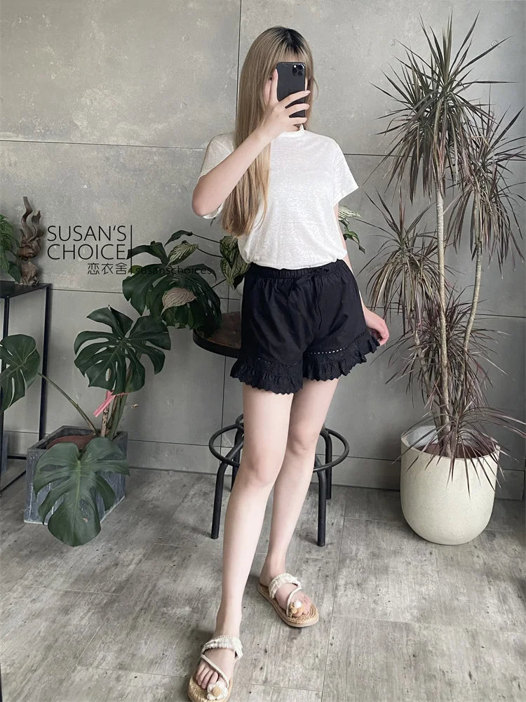 Spodnie damskie Susan Do z wysokim stanem, haftowane, koronkowe, ażurowe, dwukolorowe, wyszczuplające, codzienne, z prostymi nogawkami.