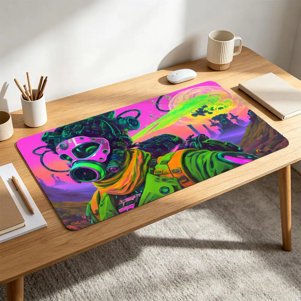 Large Striking Futuristic Gaming Mouse Pad Heavy‑Duty Anti‑Slip Base Psychedelic Neon Post‑Apocalyptic office desk accessories