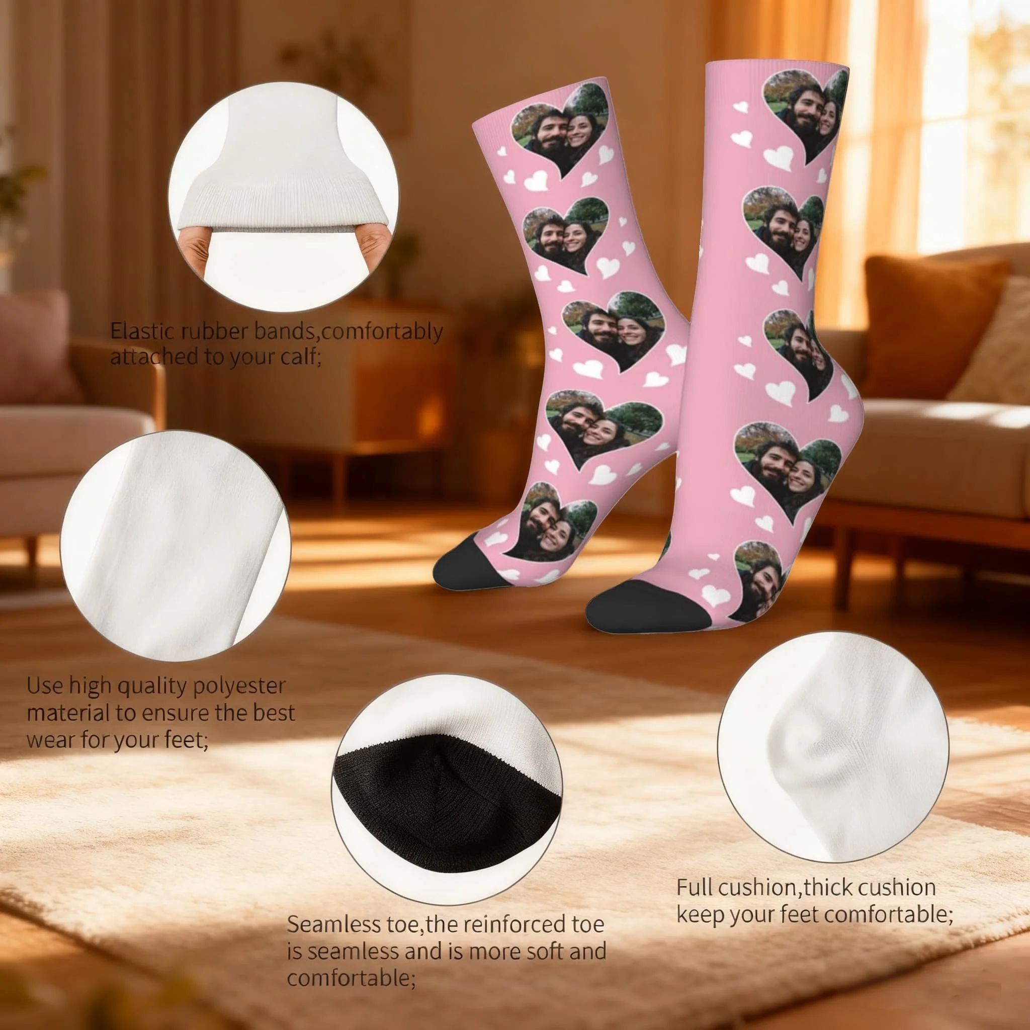 جوارب صور شخصية، جوارب مخصصة للوجه على شكل قلب، جوارب للجنسين على شكل قلب، جوارب مخصصة للزوجين هدية للذكرى السنوية