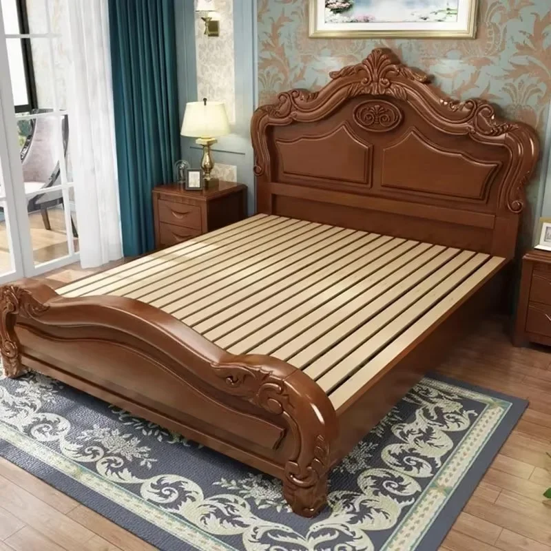 Nordic Shelves Retro Double Bed Base Wrap Wood Sleeping Full Size Bed Frames Queen Storage Master Camas De Casal Furniture