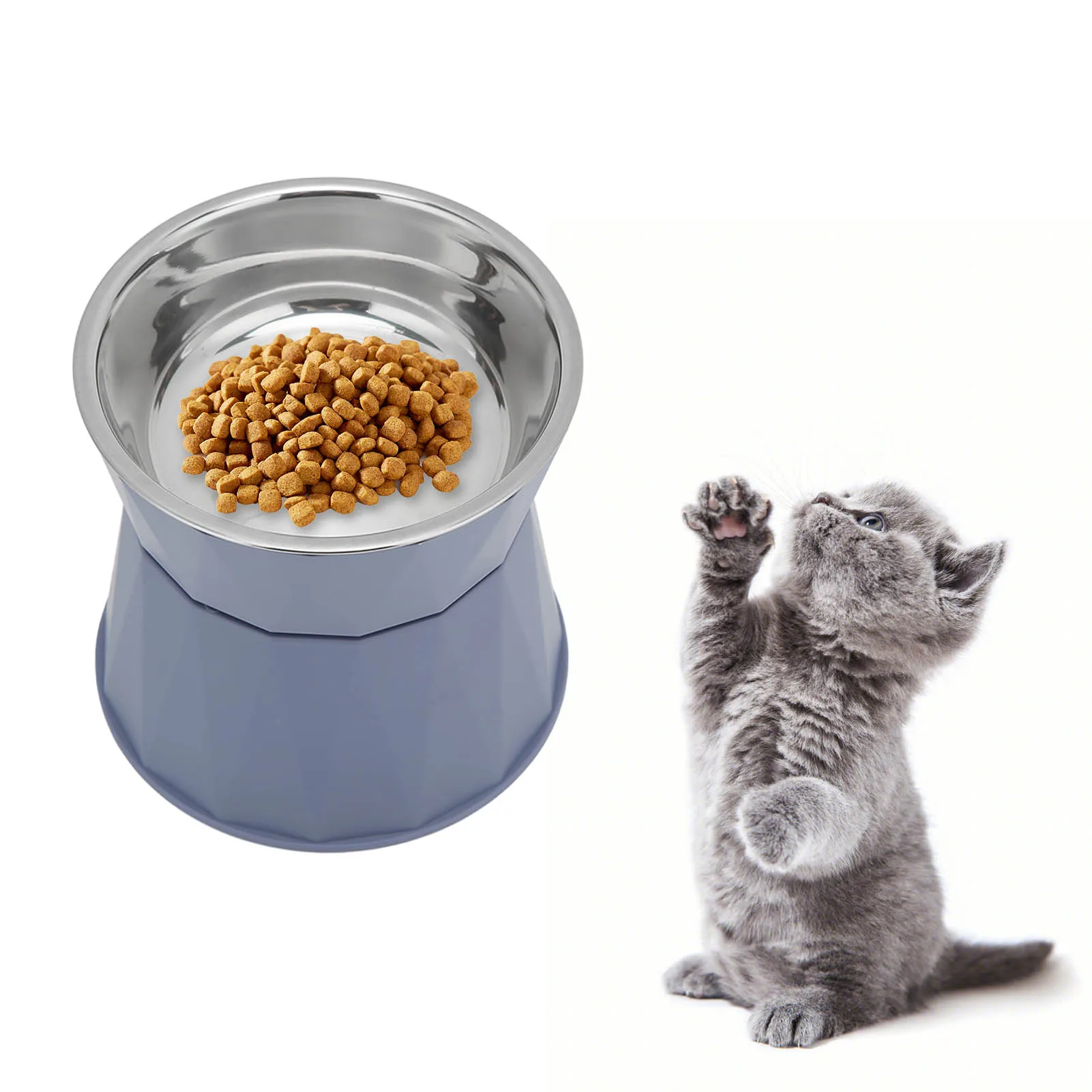 Cat Stainless Steel Bowl High Foot Dog Bowl Neck Protector Cat Food Water Bowl Anti-Overturning Bowl Pet Feeder Bowl