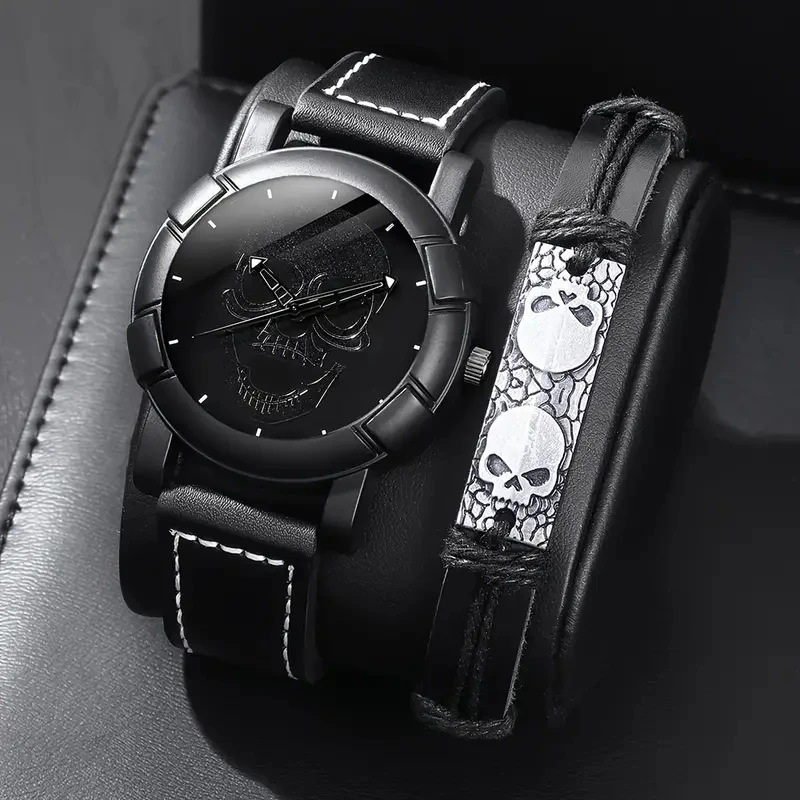 2-piece men's quartz watch + accessories, combining business and sports styles, suitable as Valentine's Day and New Year gifts