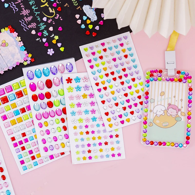 Diamond Rhinestone Stickers Photocard Decor 3D Gem Stickers Self Adhesive Jewel Crafts Crystal Sticker for Kids DIY Decorations