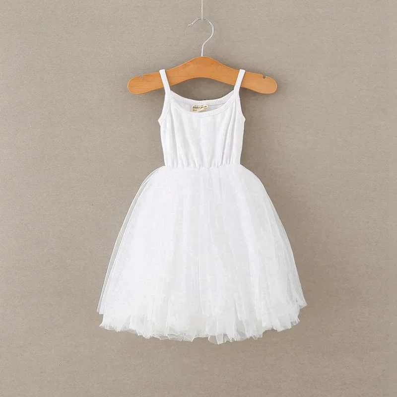 2024 Girls Summer Sleeveless Dress 3-8 Years Kids Casual Tutu Dresses Outfits Children Lace Mesh Birthday Party Dress for Girls