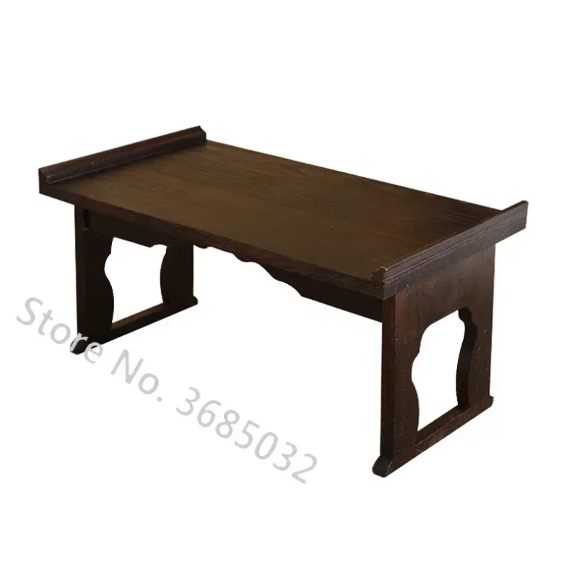 Antique Foldable Chinese Low Tea Table Gongfu Tea Desk Japanese Style Bay Window Wooden Side Table for Living Room Decor