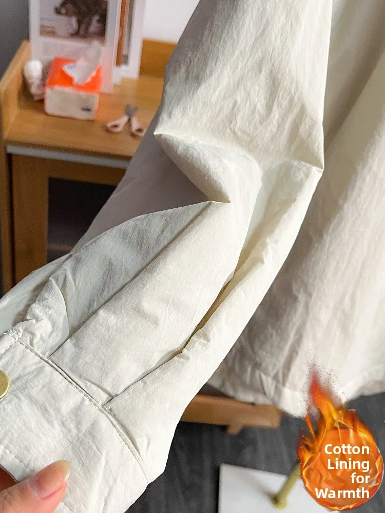 レトロカラー ジャケット スレ レディース アウター ルーズフィット レイヤード 軽量 コットン イルト コート ボタンディテール ロングスリーブ