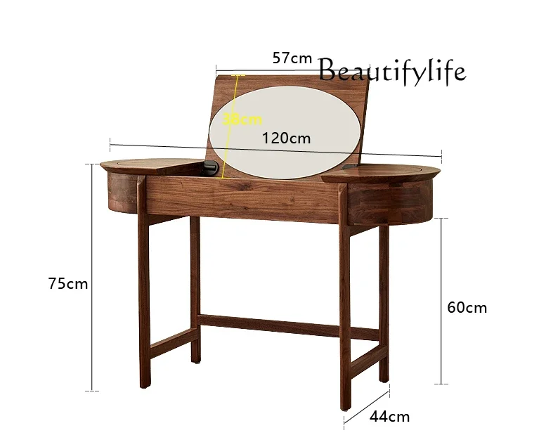 

N Black walnut flip dresser bedroom small apartment solid wood creative Nordic designer functional desk