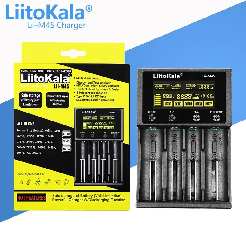 1-5PCS LiitoKala Lii-M4S Lii-M4 18650 Smart Charger LCD Display For 26650 21700 32650 20700 16340 AA AAA Battery