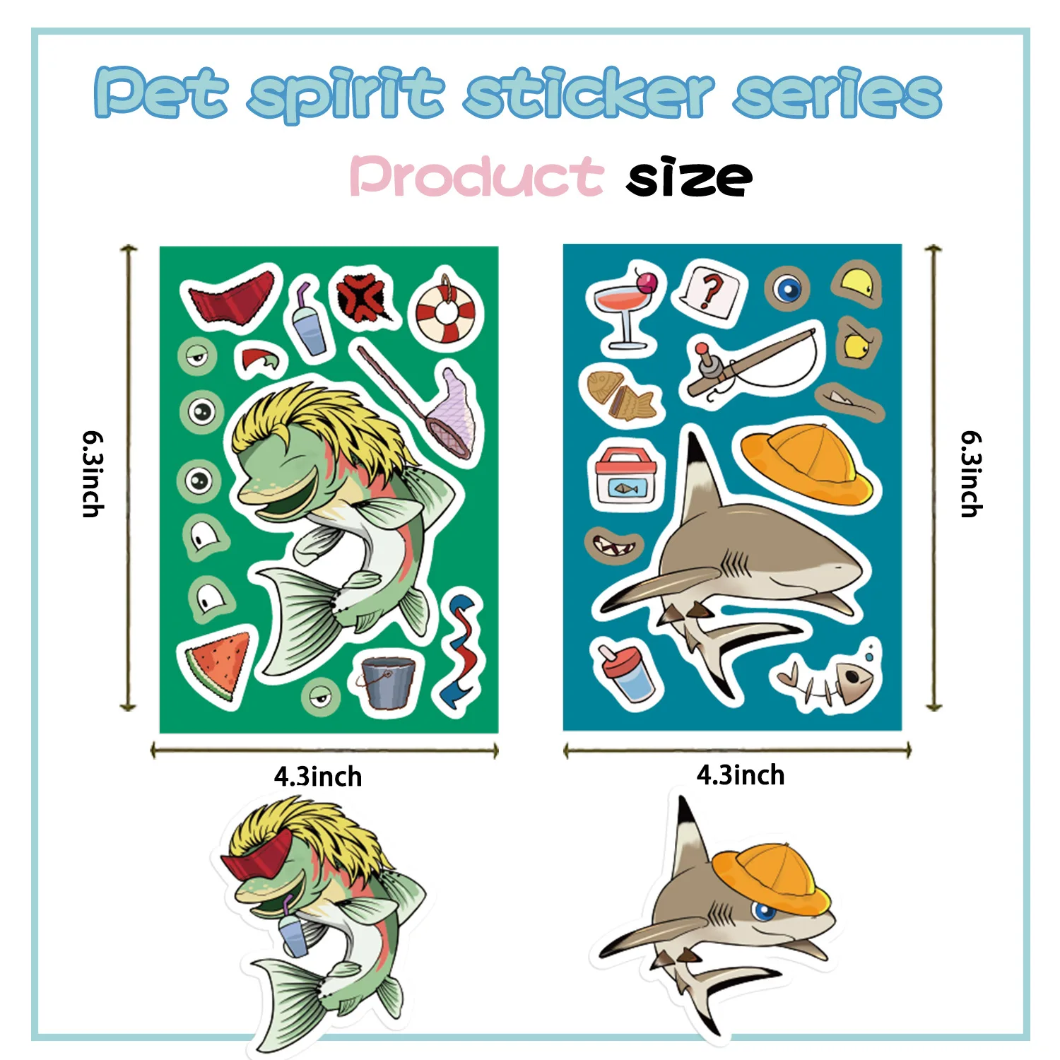 8/16/24PCS Puzzle Stickers Cartoon Fishing Make a Face Stickers DIY Handicrafts Waterproof Stationery Stickers