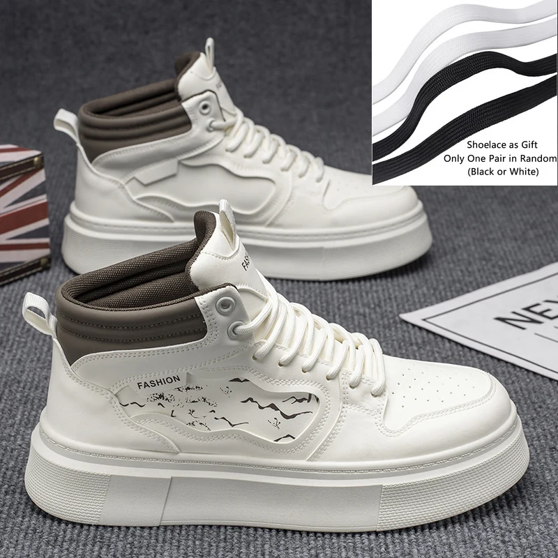 أحذية رجالي براون الرجال عالية أعلى أحذية رياضية عصرية متعددة الاستخدامات العصرية الرجال أحذية التزلج سميكة سوليد حذاء من الجلد #2