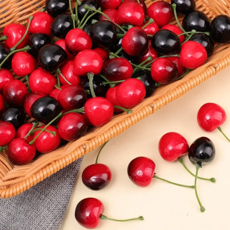 10/100x Foam Fruit Simulation Cherry Artificial Red Black Cherry Fruit Model Photography Props Cake Decor Fake Fruit Wholesale
